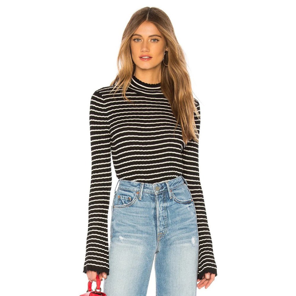 Joie Black and White Striped High Neck Sweater